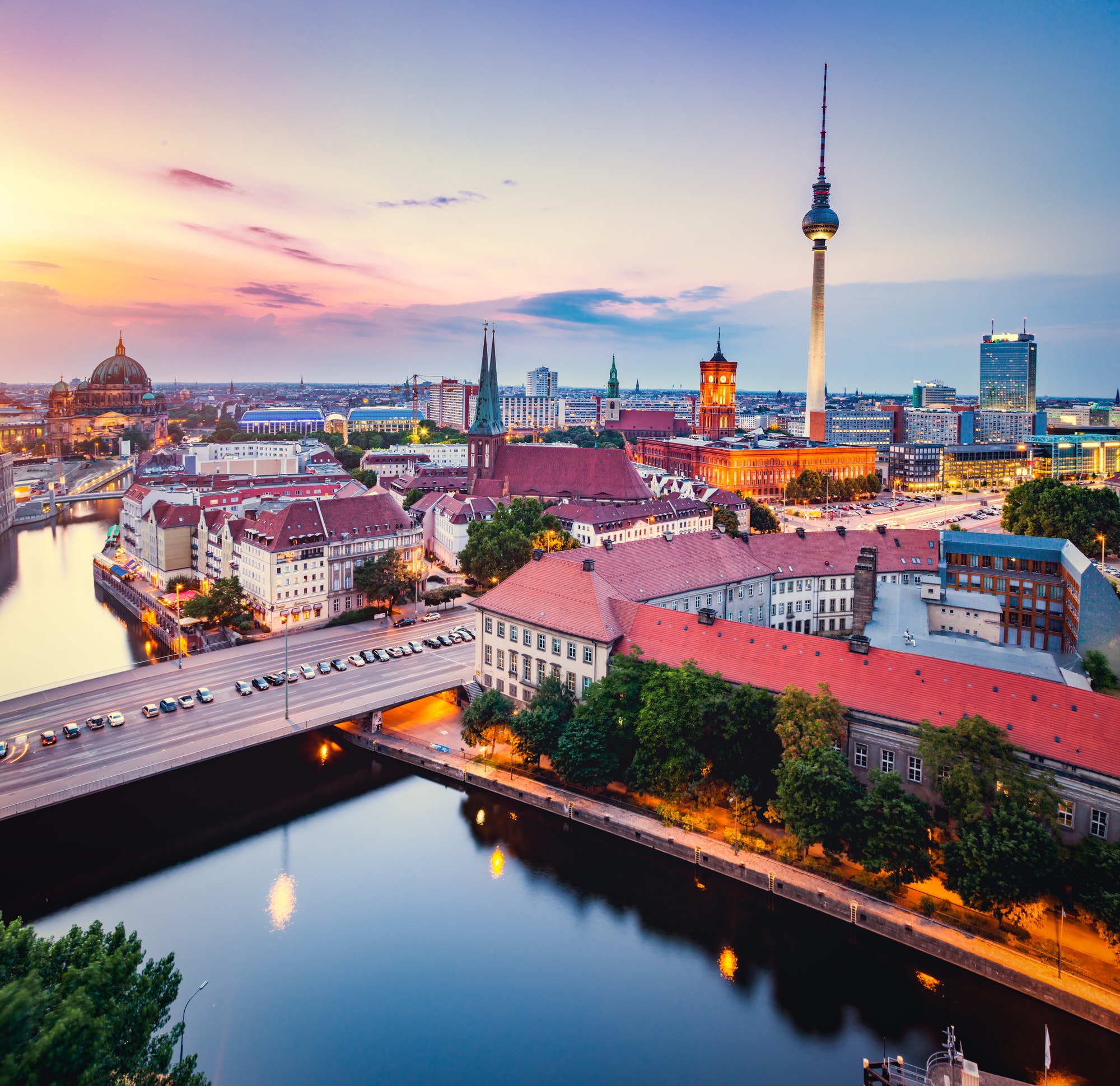 Berlin, Germany at sunset.